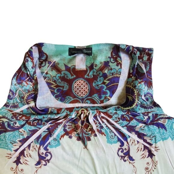 Appropriate Behavior ocean blue floral print sleeveless top sz L - Picture 7 of 11